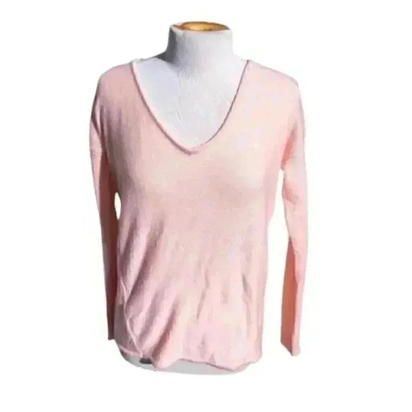 New Love Stitch Pink Wool Knit V Neck Cozy Over Size Pullover Sweater - Picture 1 of 4